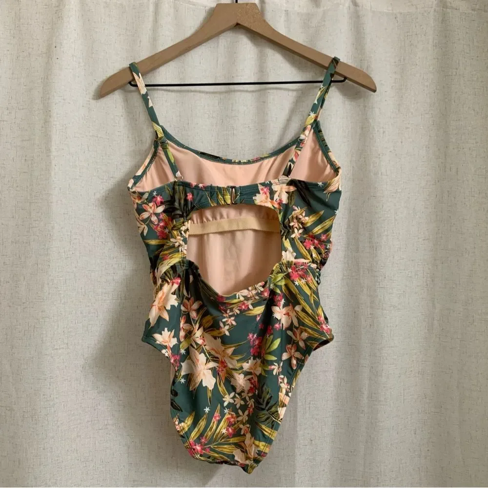 Kona Sol Multi Colored Floral Gathered Waist Medium Seat Coverage One Piece Suit
